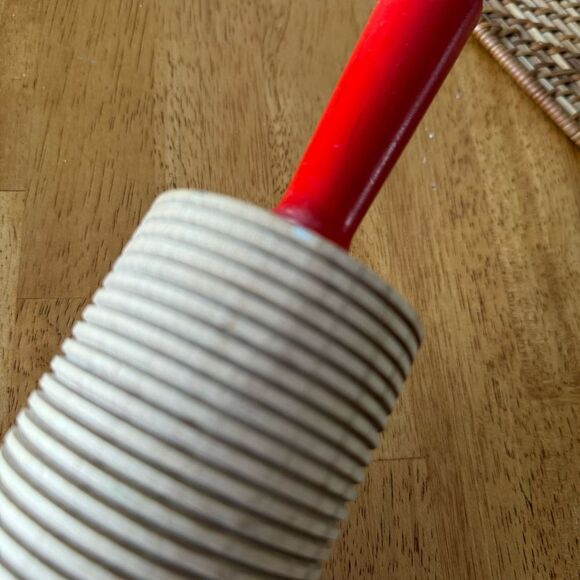Lefse Wood Rolling Pin Grooved Corrugated Red Handle for Scandinavian Flatbread - Picture 5 of 12